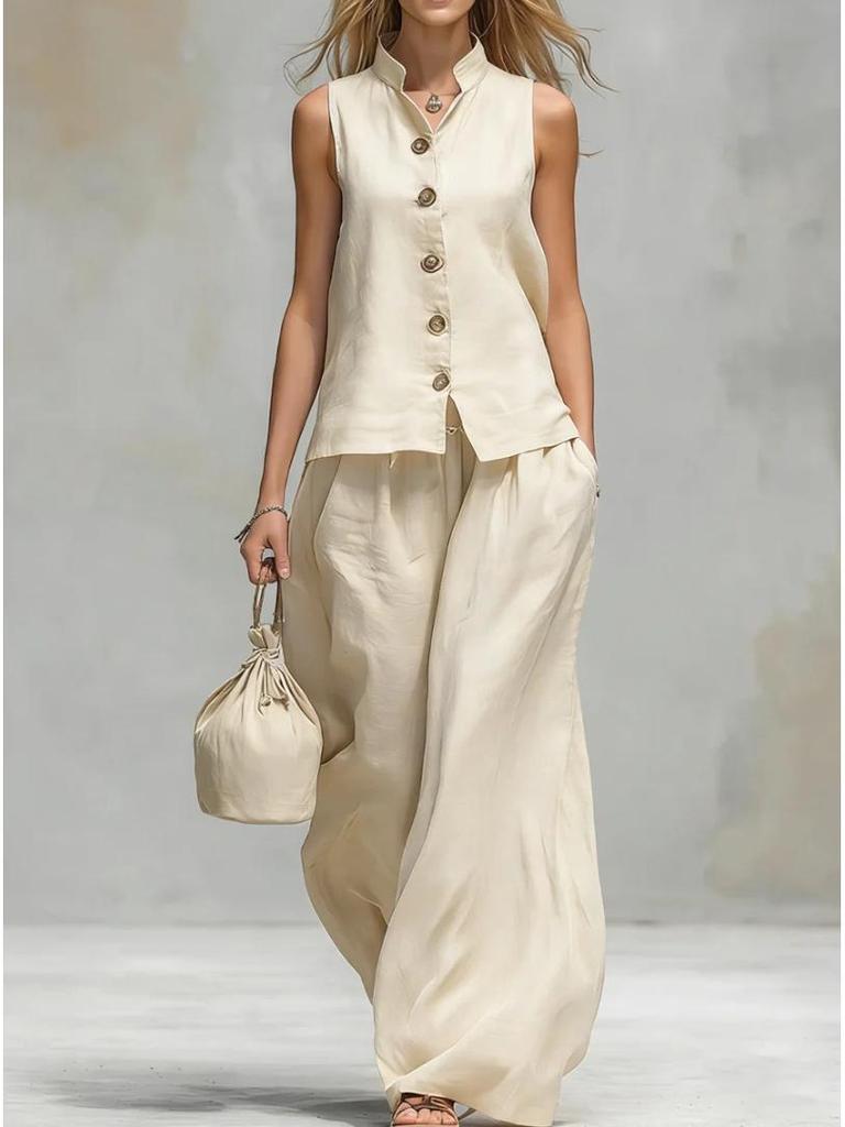 2026 European & American Summer V-neck Vest and Long Pants Fashion Set