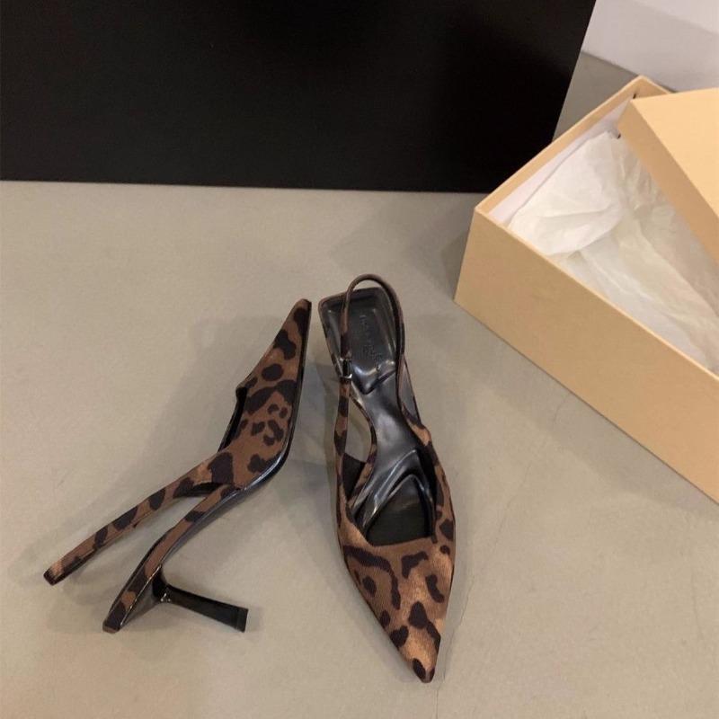 Fashion Women's Head Leopard Print Pointed High Heels Trend Elegant Ladys Heeled Sandals OfficeLuxury Party Women's Pumps Zapatos Mujer
