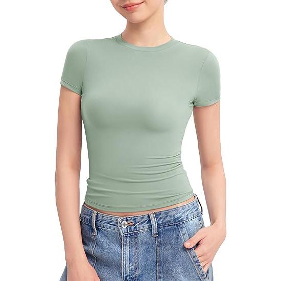 European & American Style Women's Milk Silk Round Neck T-Shirt - Short Sleeve Pullover