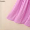 ZANZEA Women Casual Round Neck Solid Color Short Sleeve Long Dress