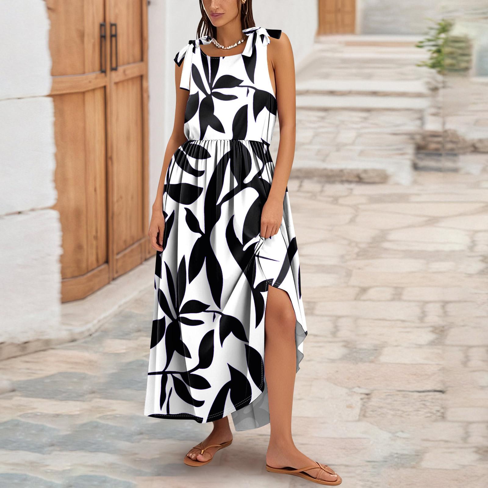 

Женское летнее модное платье-майка А-силуэта без рукавов повседневное платье с цветочным принтом/однотонными карманами M чёрный