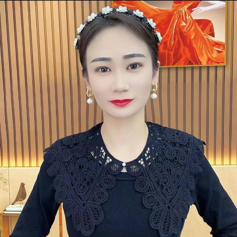 

Японская маленькая шаль ручной работы в стиле ретро, вязаная крючком, ажурная кружевная жилетка с юбкой и декоративным накладным воротником чёрный