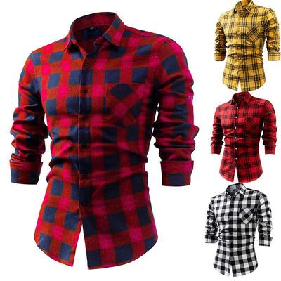 Camicia da uomo a maniche lunghe a quadri spazzolata con bottoni
