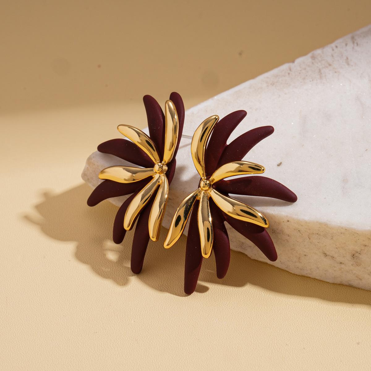 Серьги-гвоздики с цветами, покрытые настоящим 18-каратным золотом, серебряная игла, простые и уникальные серьги