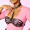 Nietenbesetztes Kunstleder-Käfig-Bralette für Damen, Bequemes und verstellbares Harness, Ideal für Dessous und Mode