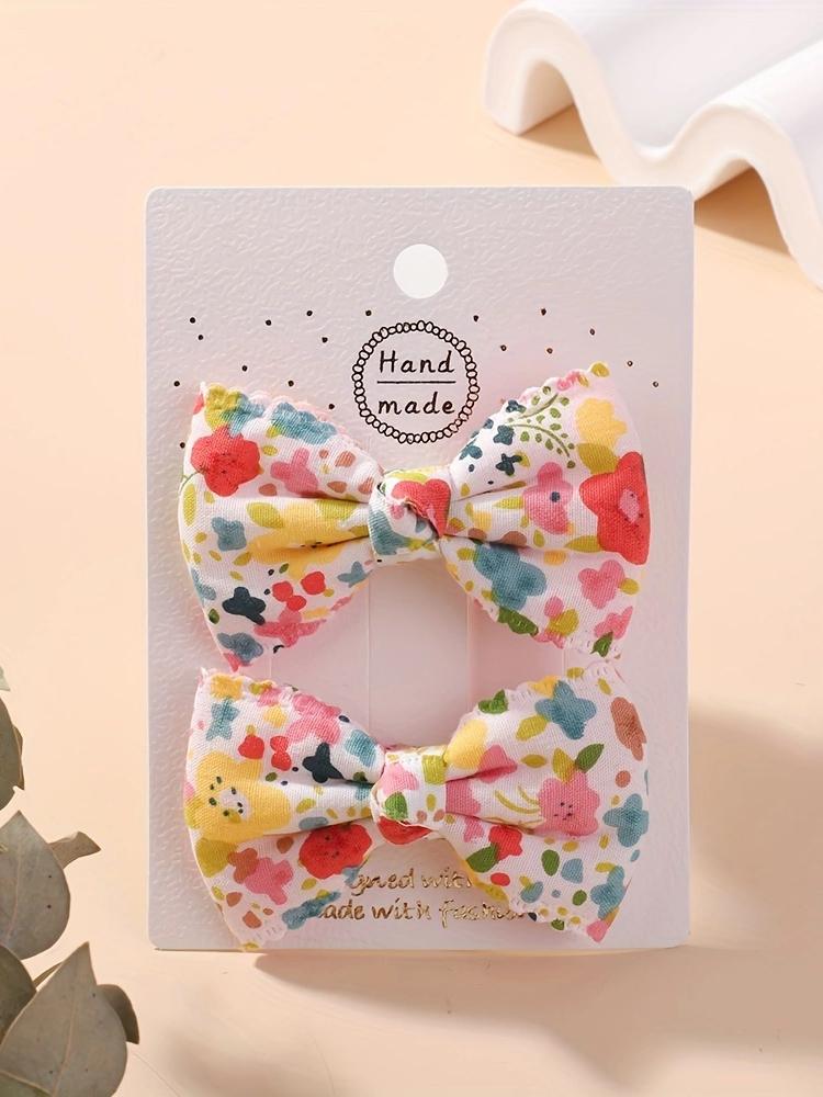 

2 шт./набор Милые хлопковые клетчатые заколки-банты для волос для маленьких девочек, летние, с красочным принтом, цветочные заколки-невидимки, аксессуары для волос