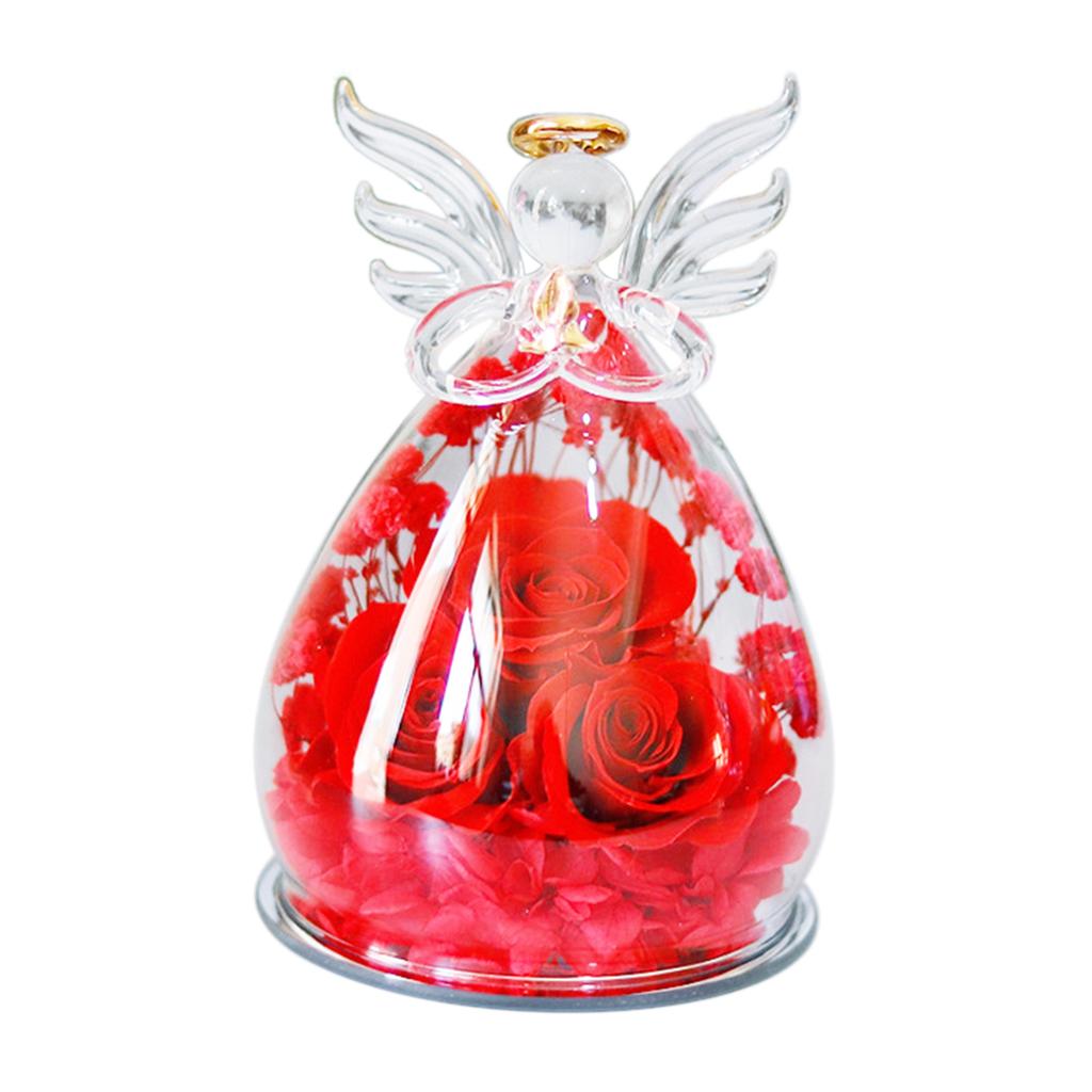 Forever Preserved Rose In Glass Angel Figurine Romantic Eternal Roses Glass Ornaments Birthday Gifts for Women Mom