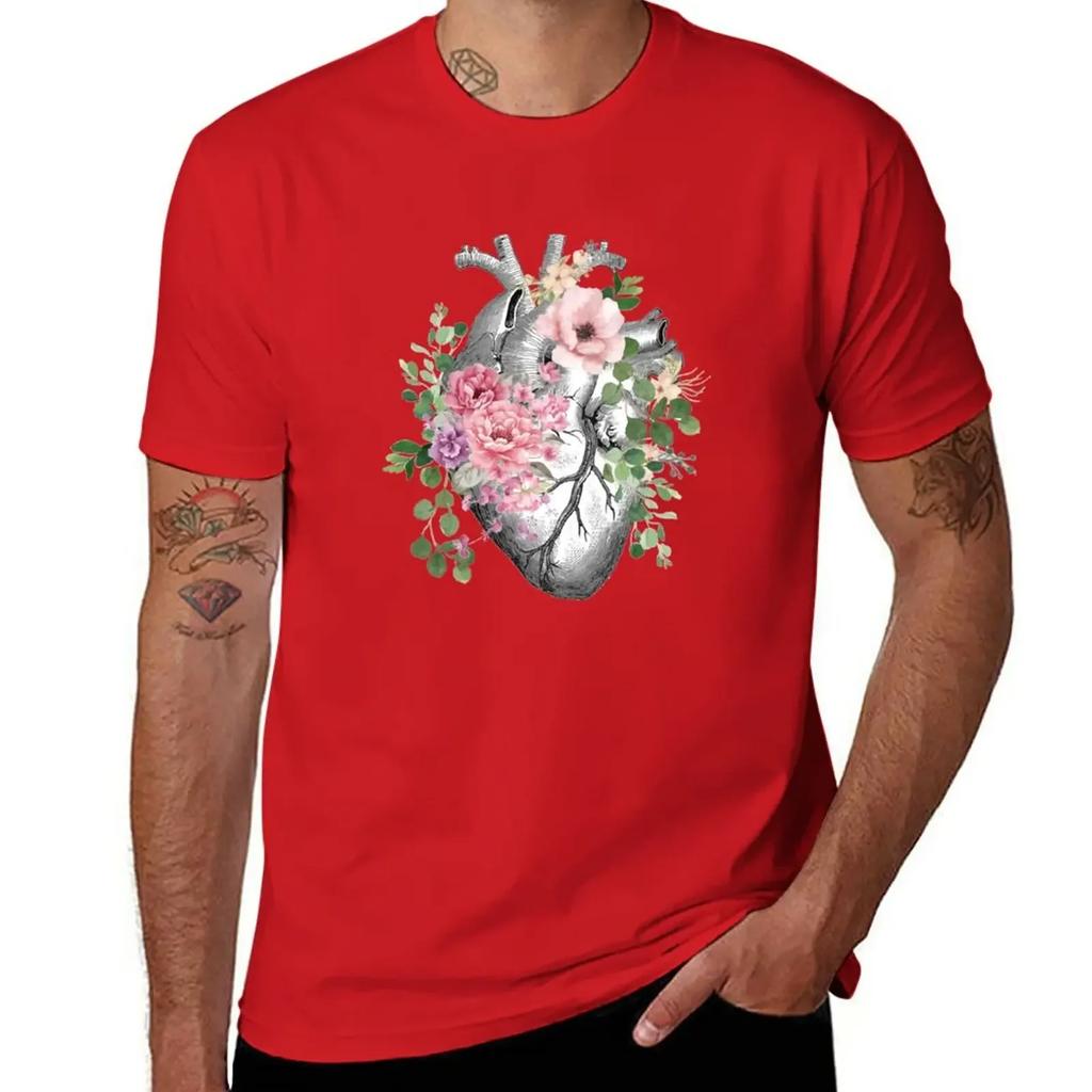 Bloom Floral Heart Human Anatomy pink roses flowers T-Shirt animal prinfor boys sublime Men's cotton t-shirt