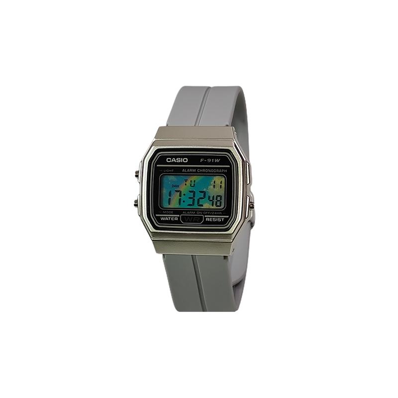 CASIO Customized watch modified series rainbow cloud watch mirror silver resin case classic retro small F-91WM-7A(Watch5-GaiZhuang-NiHongYinShi)