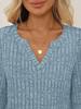 2025 Women's V-neck Ribbed Long-Sleeve T-shirt - Solid Color, Warm, Brushed Finish
