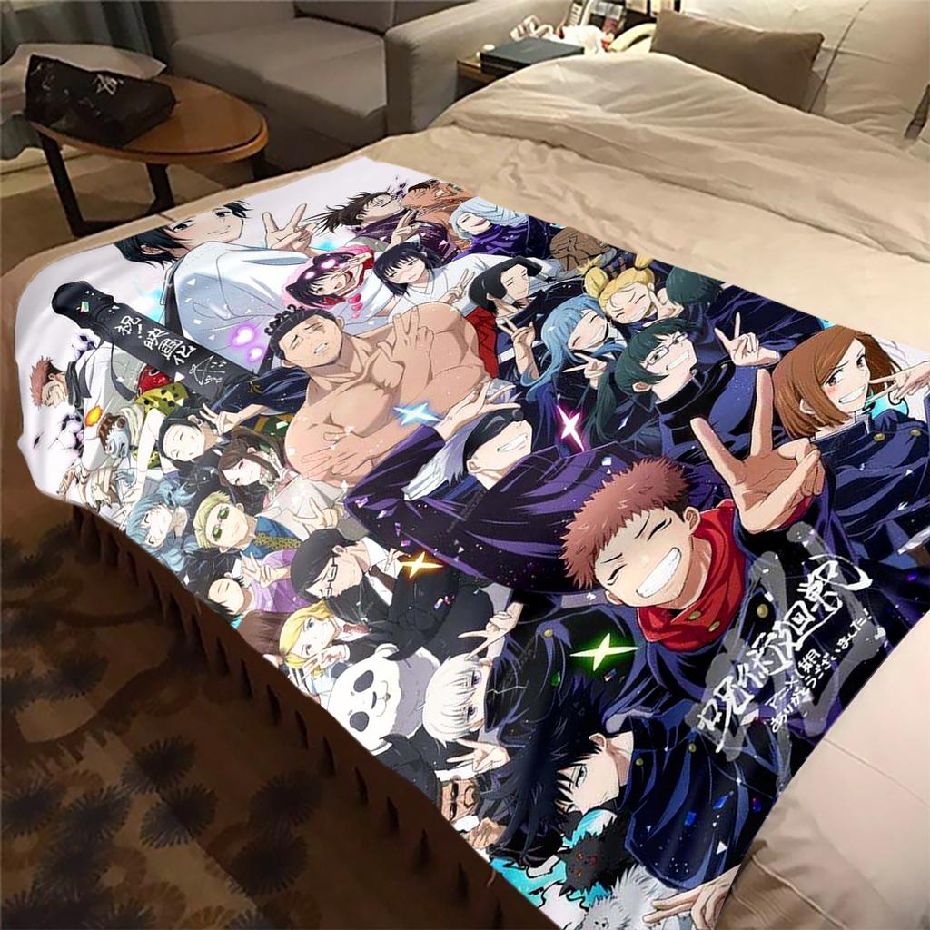 Jujutsu Kaisen Warm Flannel Blanket, Printed for Bed Sofa Chair, Ideal for Picnic Travel Home Decor -HYQ3