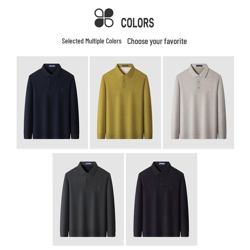 Montagut Men's Lamb Wool Tencel Blend Long Sleeve Polo Shirt