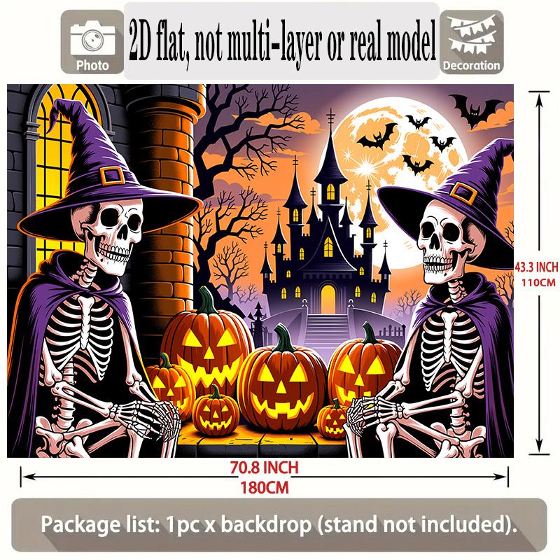 Party Backdrop Halloween Castle Flat Banners Spooky Skeletons Pumpkins Celebrations Wedding Event Photo Background Front Door Decor
