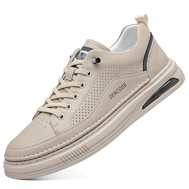 Summer Little White Shoes Men's Cowhide Tide Shoes Breathable Men's Shoes Comfortable Height Increase Men's Casual Shoes Versatile Board Shoes