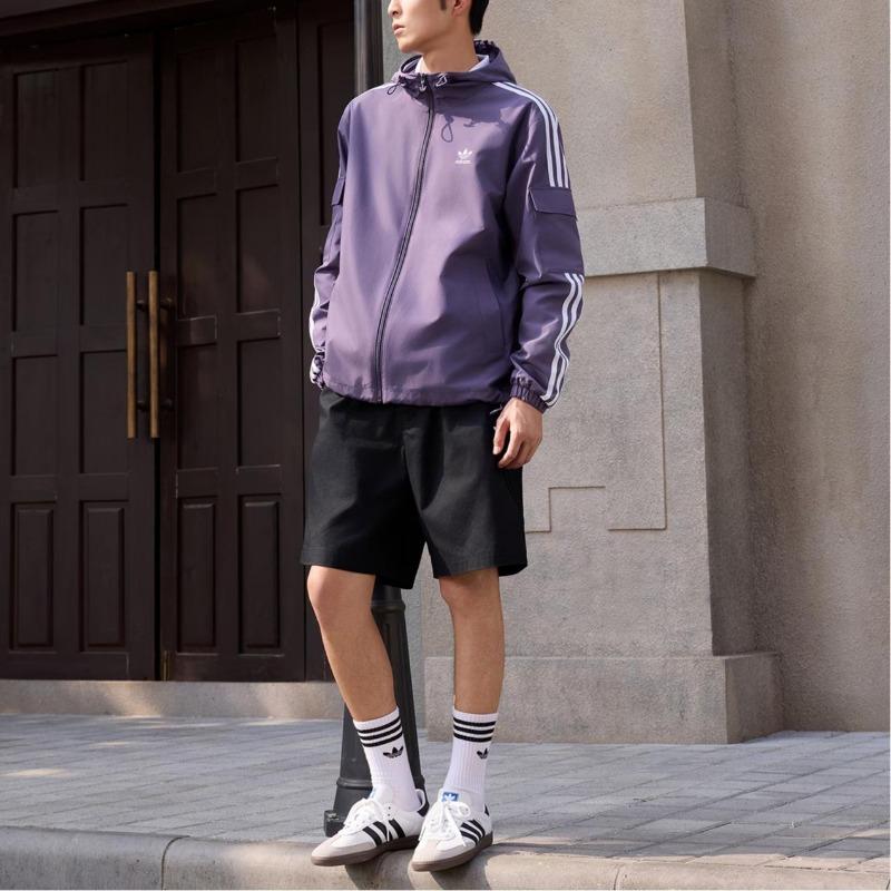 adidas Originals Unisex Dark Purple Woven Windproof Hooded Jacket KV8847
