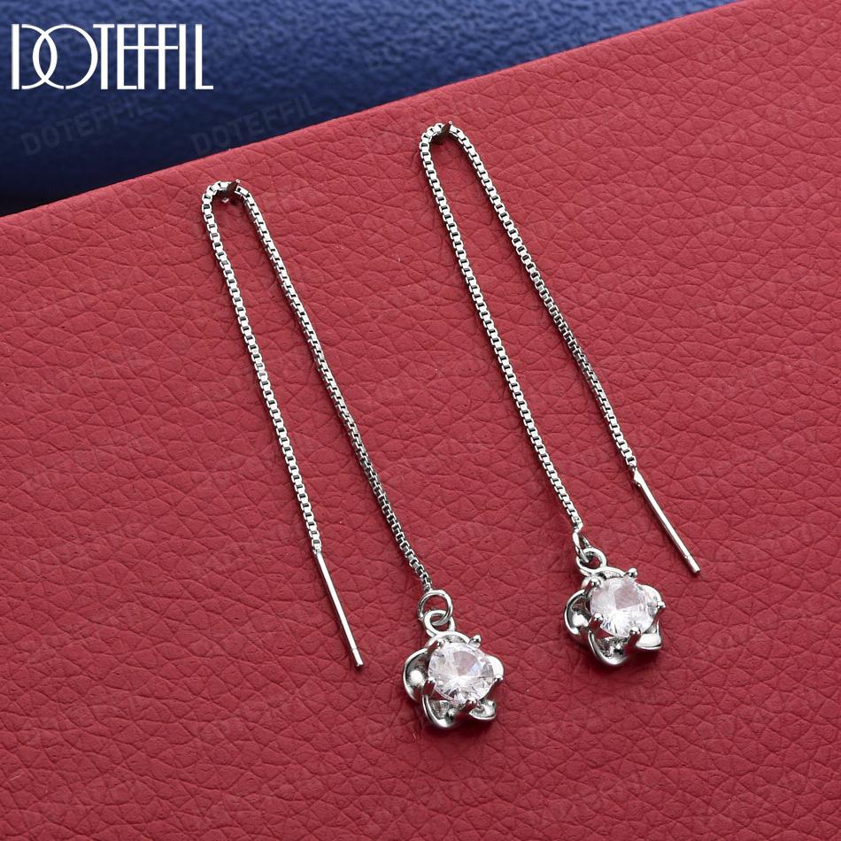 925 Sterling Silver Simple AAA Zircon Flower Pendant Earrings - Exquisite Gift Jewelry