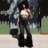 High Waist Distressed Pearl Feather Embellished Jeans