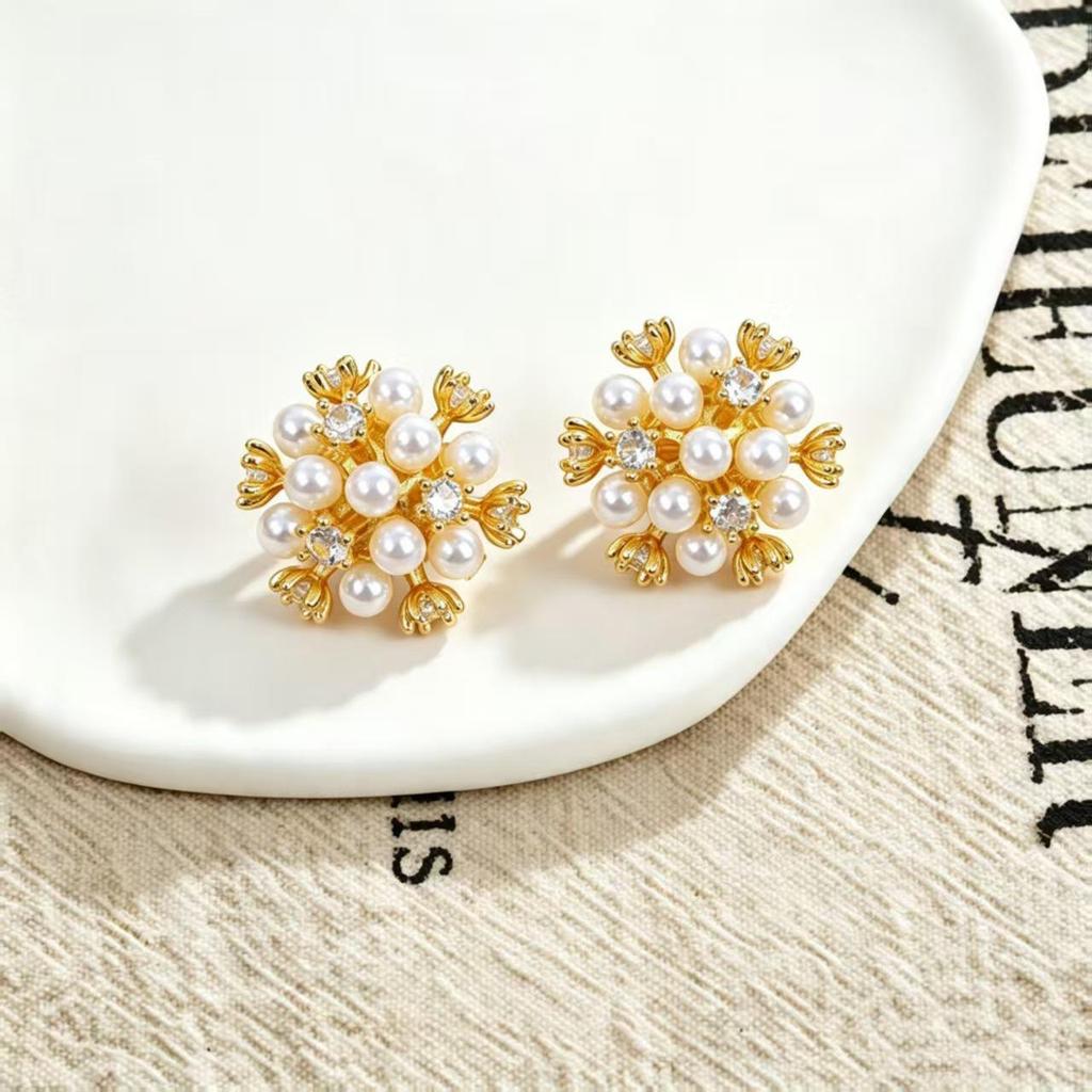 Exquisite Silver Pearl Flower Ball Earrings - Unique High-End Fashion Design