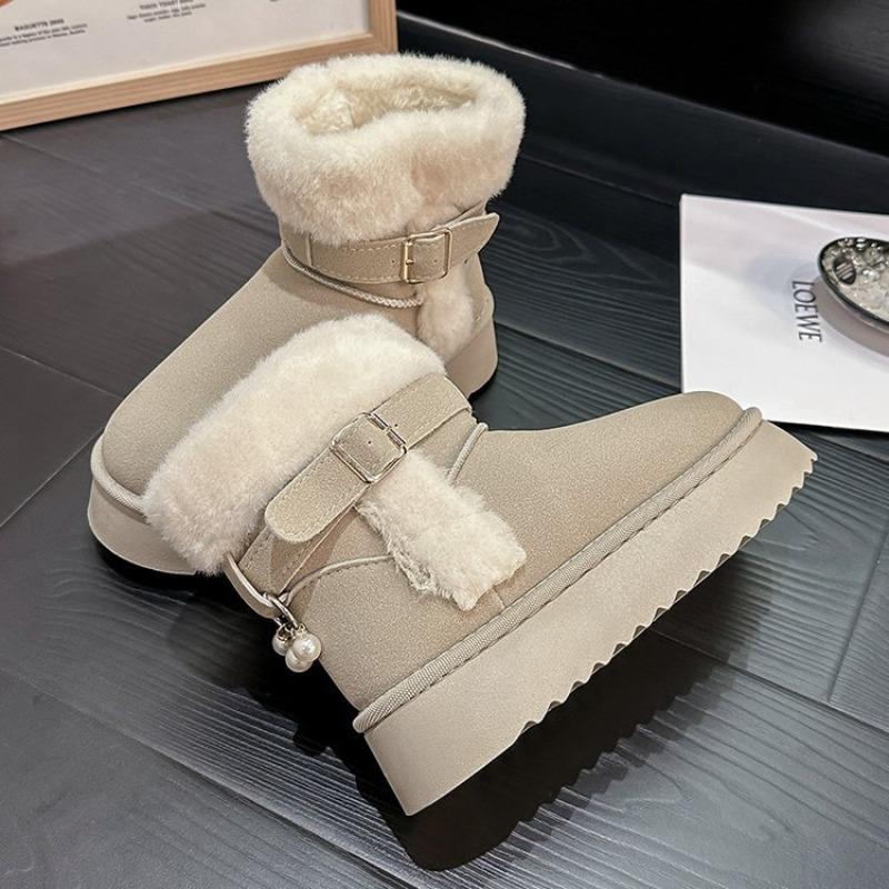 Schneestiefel Damen neue Herbst- und Winter Samt warme Baumwollschuhe Tasche Kopf Halbschlepp Flusenschuhe