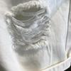 "2024 Hong Kong Street Fashion Men's White Ripped Denim Shorts - Casual Summer Trend"