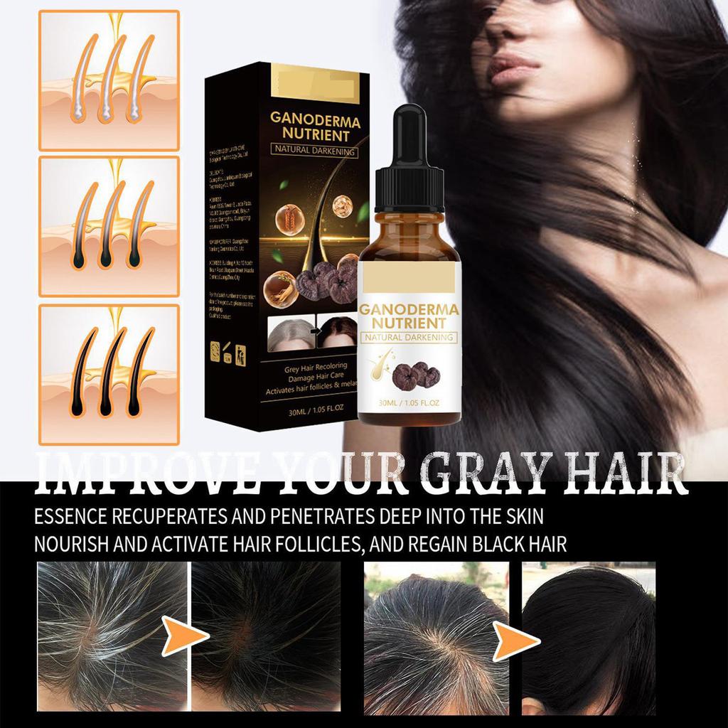 Sérum pour cheveux gris, sérum assombrissant naturel, nutriments à base de ganoderma, assombrissement naturel, nutriments capillaires biologiques, sérum gris, favorise des cheveux plus lisses 30 ml