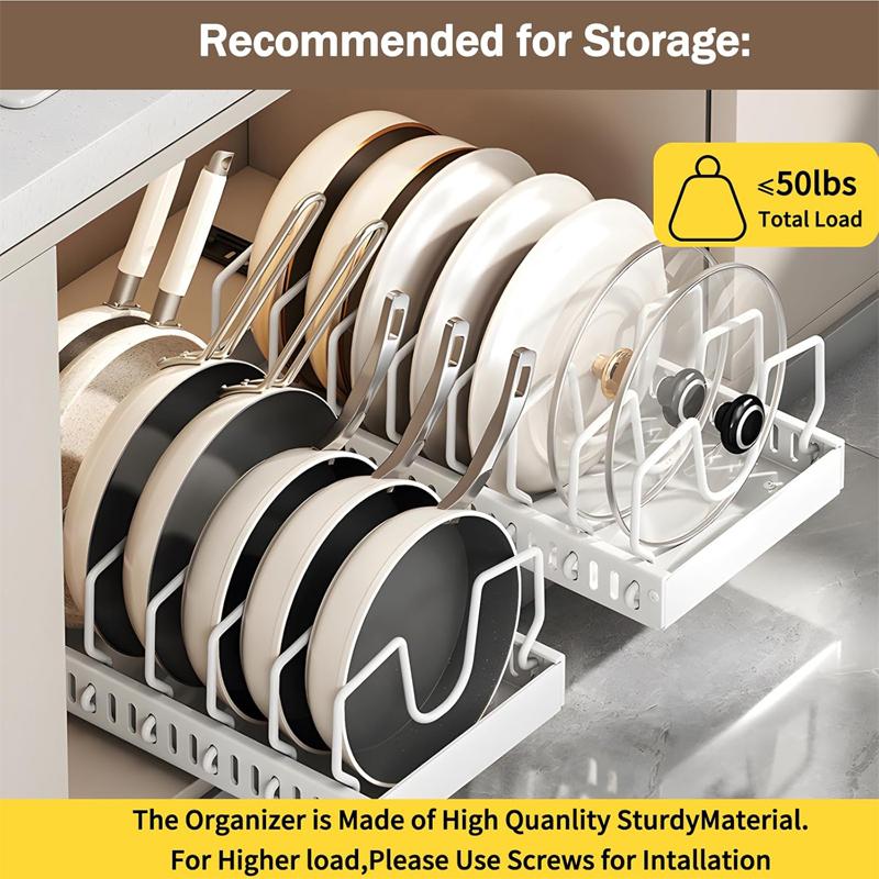 Kitchen Pots and Pans Storage Box with Sliding Rail Spice & Dish Rack Drawer Organizer Retractable Cabinet Pantry Shelves Holder