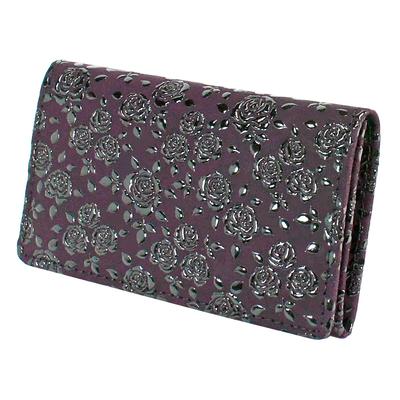 Inden Business Card Holder Large Capacity Deerskin Purple X Black Lacquer Small Rose Pattern 2501-06-176