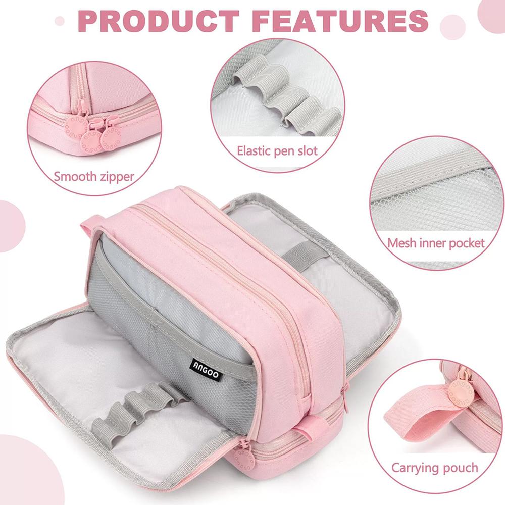 Large Capacity Pencil Case 4 Compartments, Zipper Pencil Pouch Bag Stationery Organizer for Office College School Teens Girl Boy