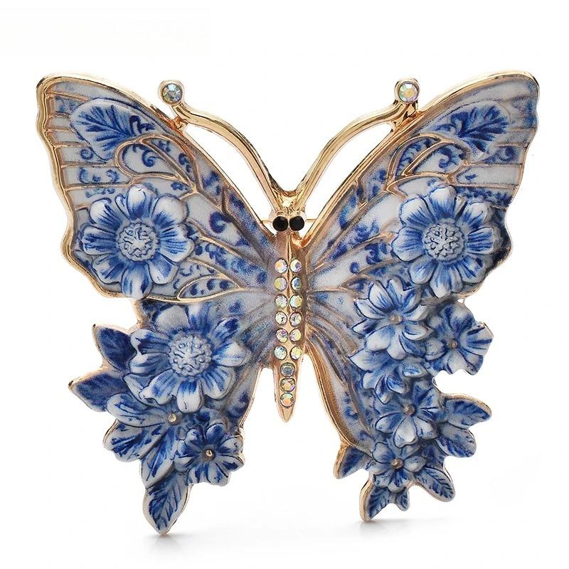 Vintage Big Flower Butterfly Brooches 5-color Beautiful Insects Brooch For Women's Clothes Pins Gifts