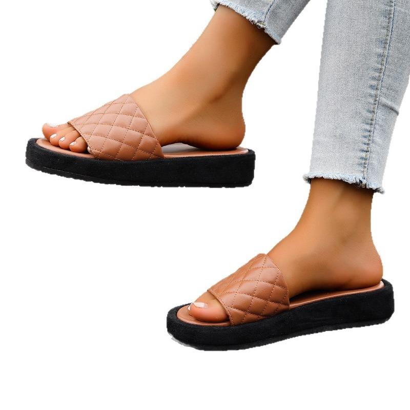 Women's Plus Size New Summer Casual Chunky Sole One Strap Slide Sandals