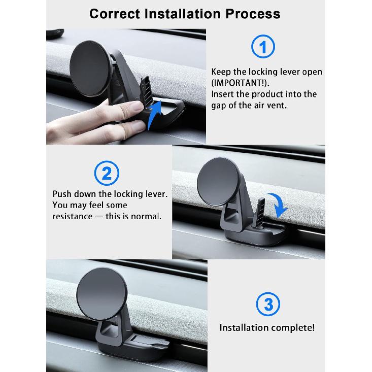 Magnetic Phone Mount ONLY for Tesla Model 3 2024+ Highland & Model Y 2026 Juniper, Vent Clip Phone Holder, NO Charging, Compatible with iPhone 12-17,
