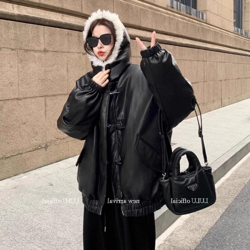 

Women s Large Lapel Wool Buckle Down Jacket - Warm White Duck Down Coat Extra Large