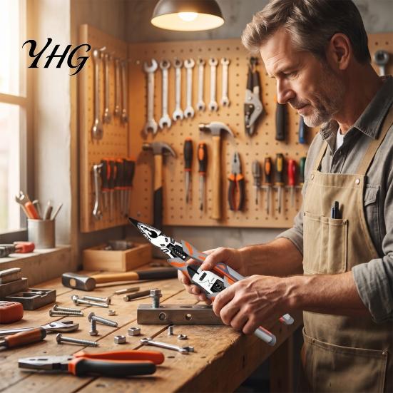 Comfort Grip Heavy Duty Pliers 9" Needle Nose Plier, 8-inch Multi-Function Diagonal Pliers, Cr-V Multi Purpose Clamping Bending Steel Wire Stripper
