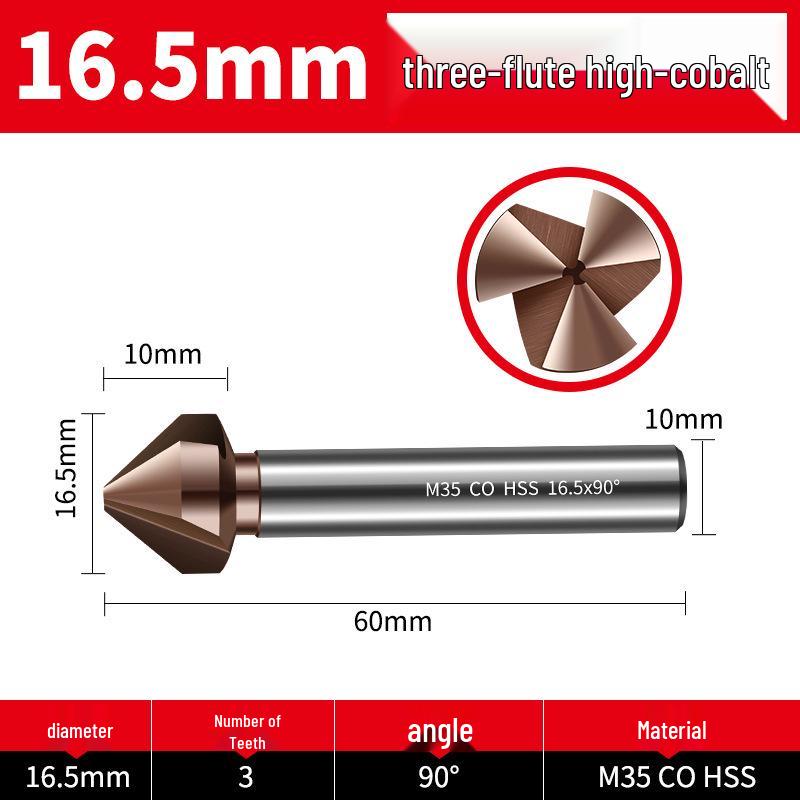 Straight Shank Single-Edge 3-Flute 45° Chamfering & Deburring Countersink Drill Bit, 90° Inner Hole Trimmer