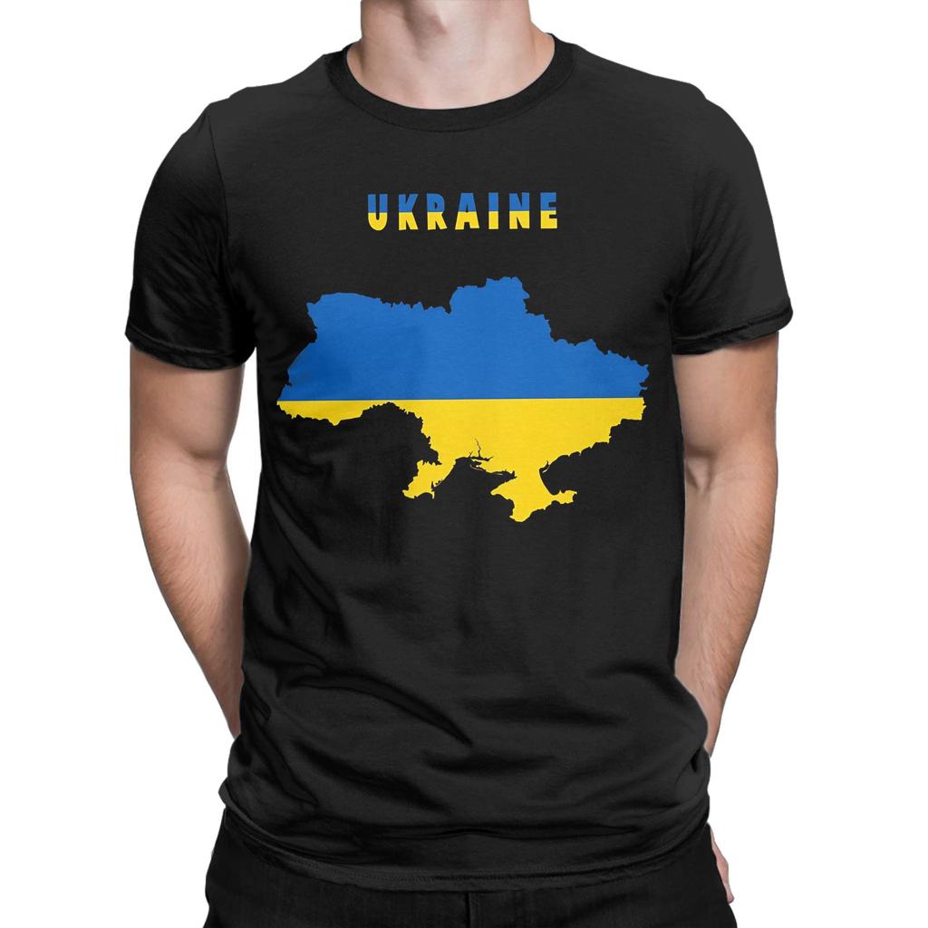 Ukrainian Flag Inside Map Of Ukraine Pure Cotton T Shirt For Men Beach Funny TShirts ONeck Tees Oversize Dropshipping Clothes