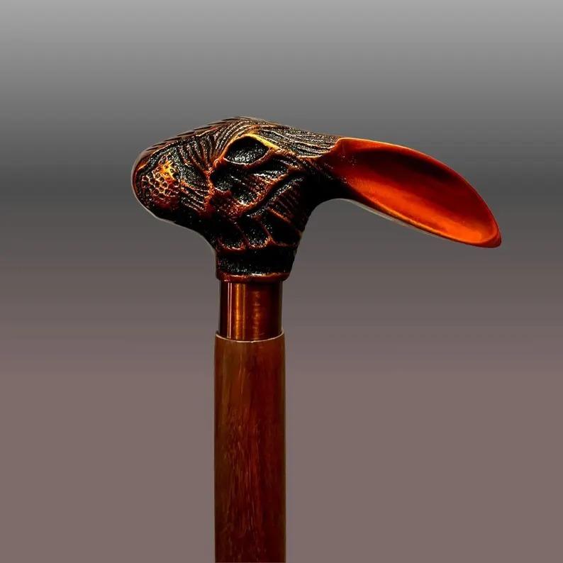 Animal design walking cane Hand carved walking stick Rabbit head walking stick