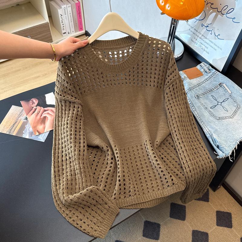 Spring Collection: XUAN XIAO JIE Age-Defying Loose Knit Long-Sleeve Top One Size хаки