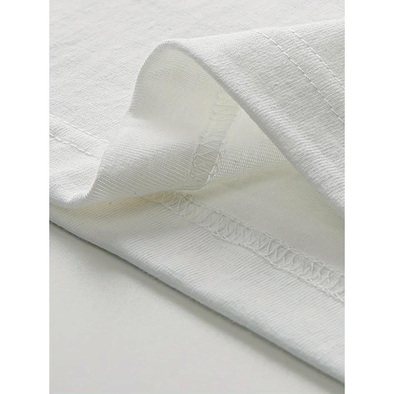 European Size 1pc, Short Sleeved Front Printed Short Sleeved T-Shirt Top, Comfortable And Breathable Fabric, Casual Sports Style