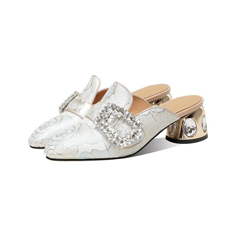 

Krazing Pot Mules stain Spring Summer Size 43 size 42 sandals women crystal Heels Women round Toe Breathable Slip on Pumps 43 слоновая кость