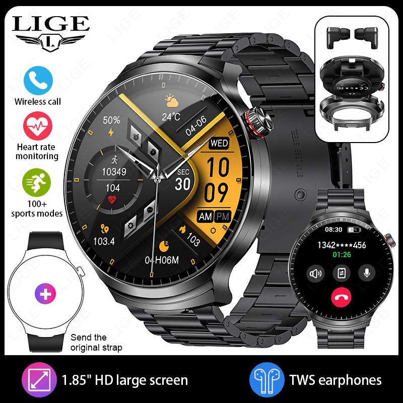 TWS 2 In 1 Headset Smart Watch 1.85" HD Wireless Bluetooth Calling Health Monitor Sports Fitness Watches With Headphones