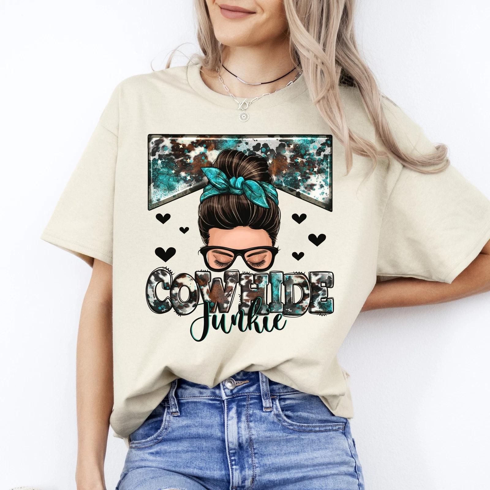 Cowhide junkie messy bun T-Shirt Cow skin junkie Unisex tee White Sand Sport Gre 4XL