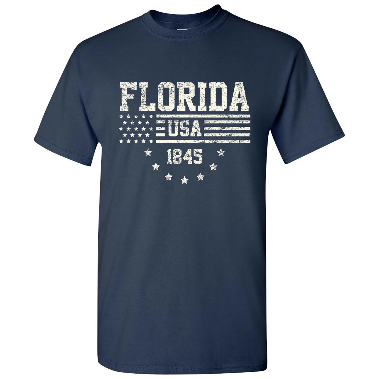 USA Flag Statehood Florida 1845 - America Founding State Pride T Shirt - Navy 4XL