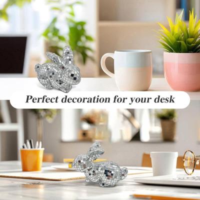 Mirror Disco Ball Rabbit Ball Sitting Easter Wedding Party Bunny Figurine Figurine Mirror Home Office Desktop