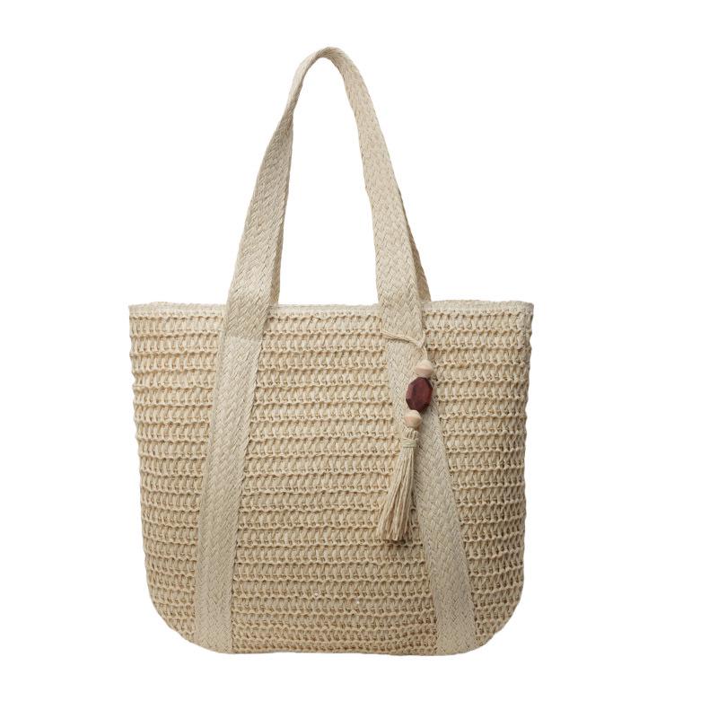 

2025 Women s Straw Beach Handbag with Tassels - Woven Summer Tote грязно-белый