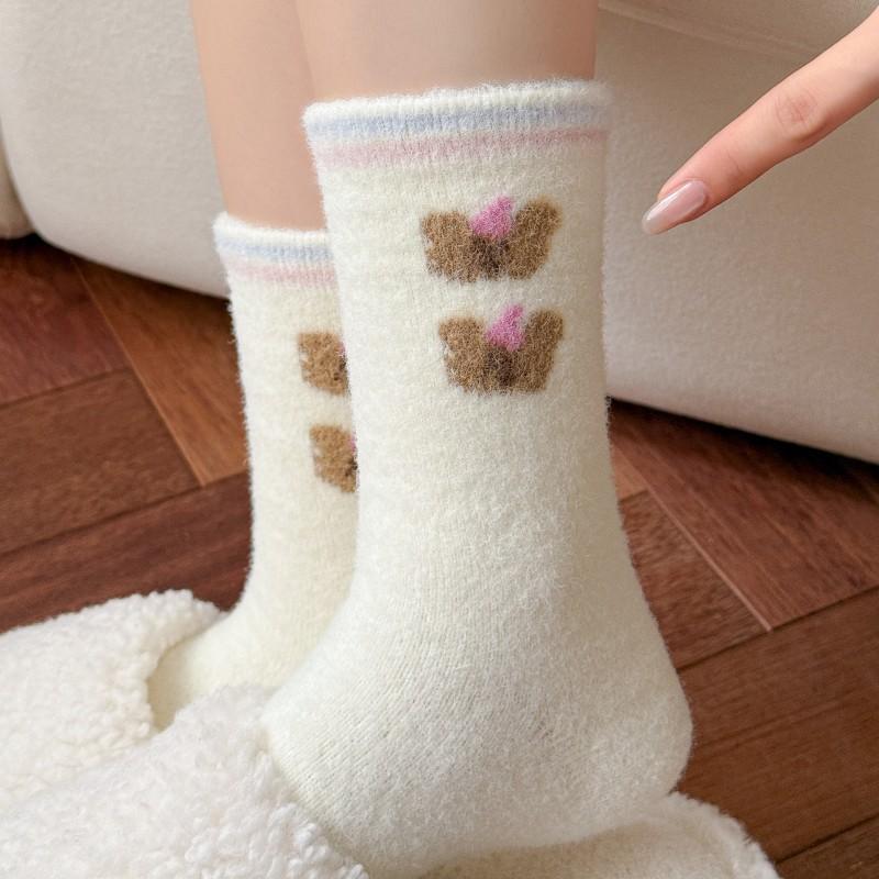 Plush Socks Thickened Warm Tube Socks Blue Home Sleeping Socks Cute Puppy Cartoon Confinement Socks