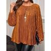 JPNTKY Women's Fashion Casual Solid Color Print O-Neck Long Sleeve  Blouses & Shirts