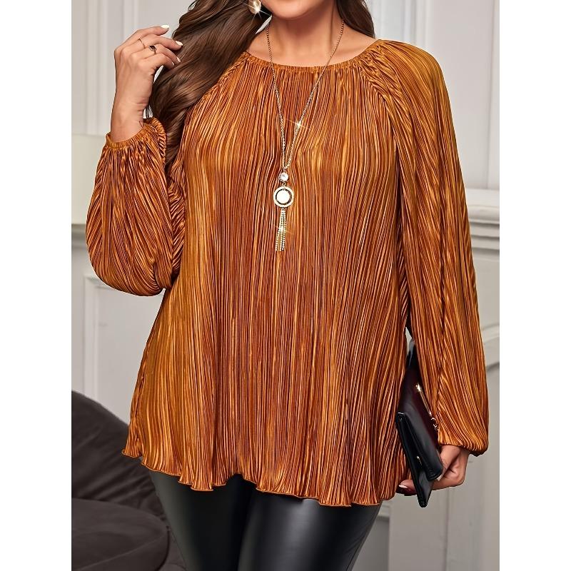 JPNTKY Women's Fashion Casual Solid Color Print O-Neck Long Sleeve  Blouses & Shirts