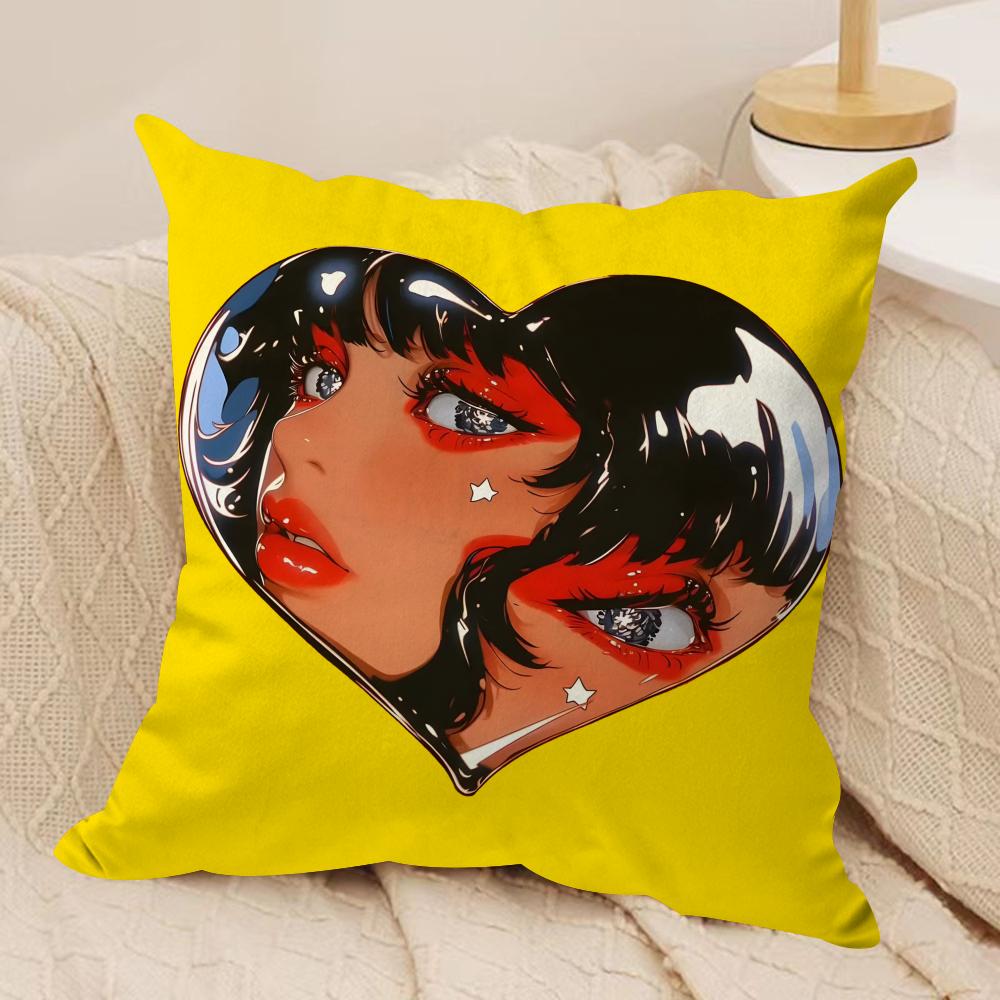Creative Loving Woman Cushion Cover Soft Plush Fabric Double-Sided Printed Sofa Cushion Cover for All Seasons Home Decor Gift