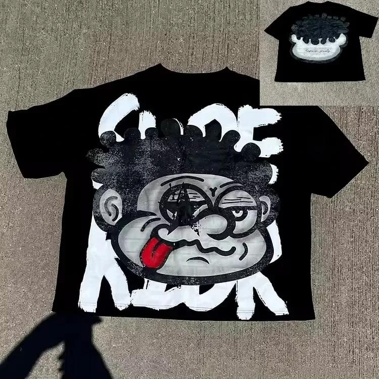 

Vintage Big Face Graphic Print Cotton T-Shirt Men Y2K Summer Short Sleeves Vintage Oversize Tshirt Streetwear Men Women Tops S