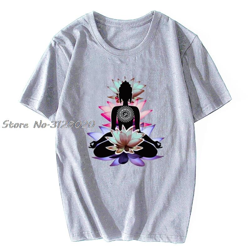 Womens White TShirt Zen Buddha Lotus Flower Spiritual Meditation Yoga Men Cotton TShirt Tees Tops Streetwear Harajuku